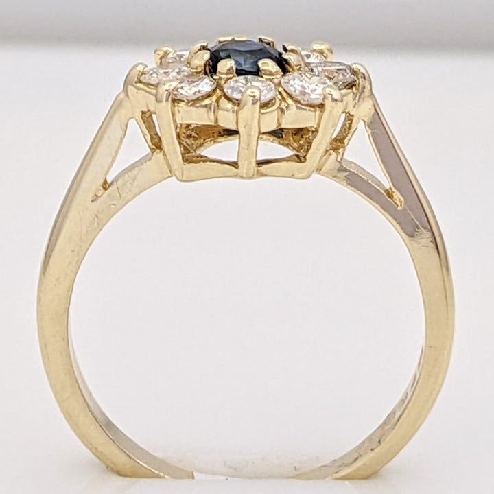 14K SAPPHIRE ROUND 3.5MM WITH .32 DIAMOND TOTAL WEIGHT (8) ROUND ESTATE RING 2.2 GRAMS
