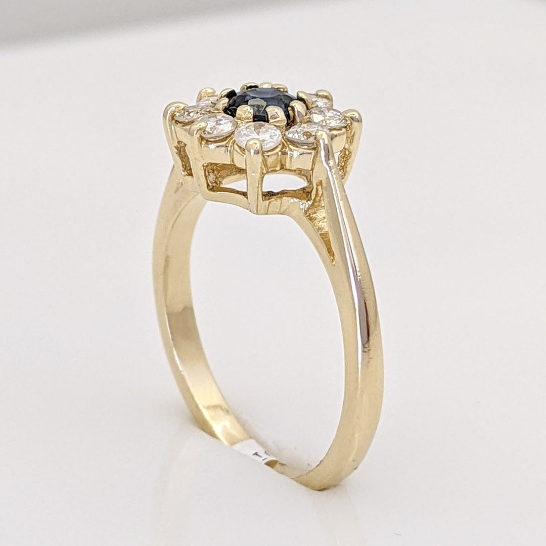 14K SAPPHIRE ROUND 3.5MM WITH .32 DIAMOND TOTAL WEIGHT (8) ROUND ESTATE RING 2.2 GRAMS