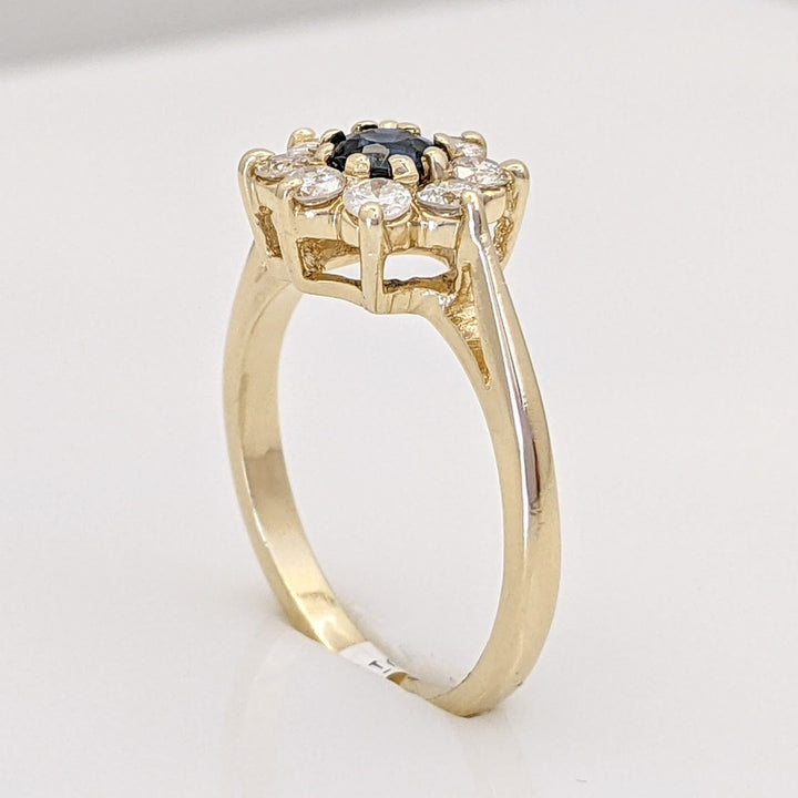 14K SAPPHIRE ROUND 3.5MM WITH .32 DIAMOND TOTAL WEIGHT (8) ROUND ESTATE RING 2.2 GRAMS