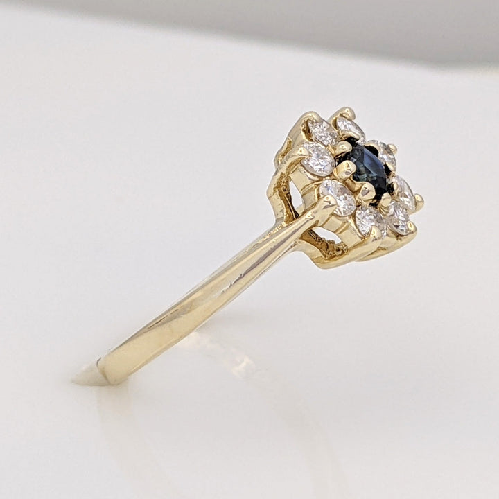 14K SAPPHIRE ROUND 3.5MM WITH .32 DIAMOND TOTAL WEIGHT (8) ROUND ESTATE RING 2.2 GRAMS