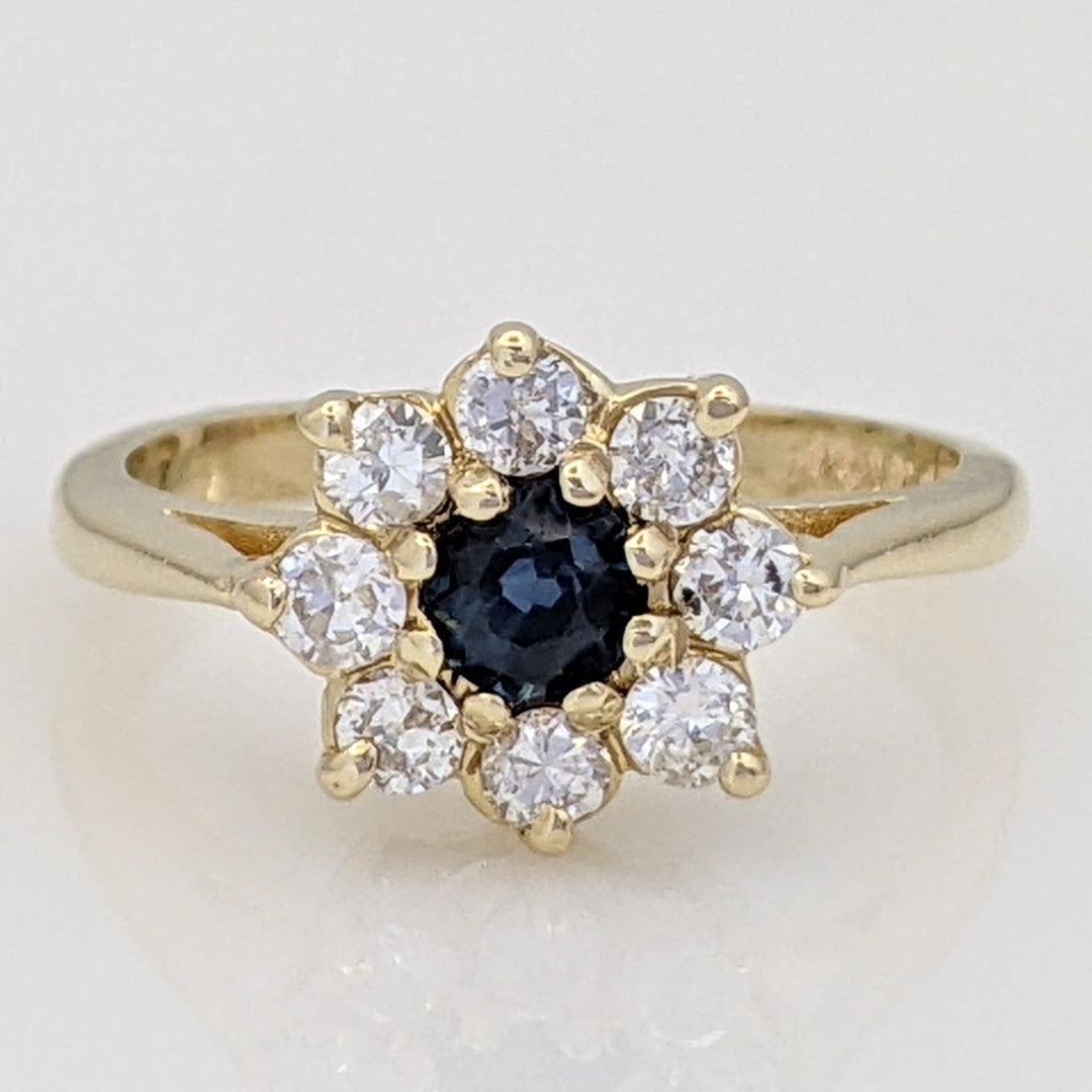 14K SAPPHIRE ROUND 3.5MM WITH .32 DIAMOND TOTAL WEIGHT (8) ROUND ESTATE RING 2.2 GRAMS