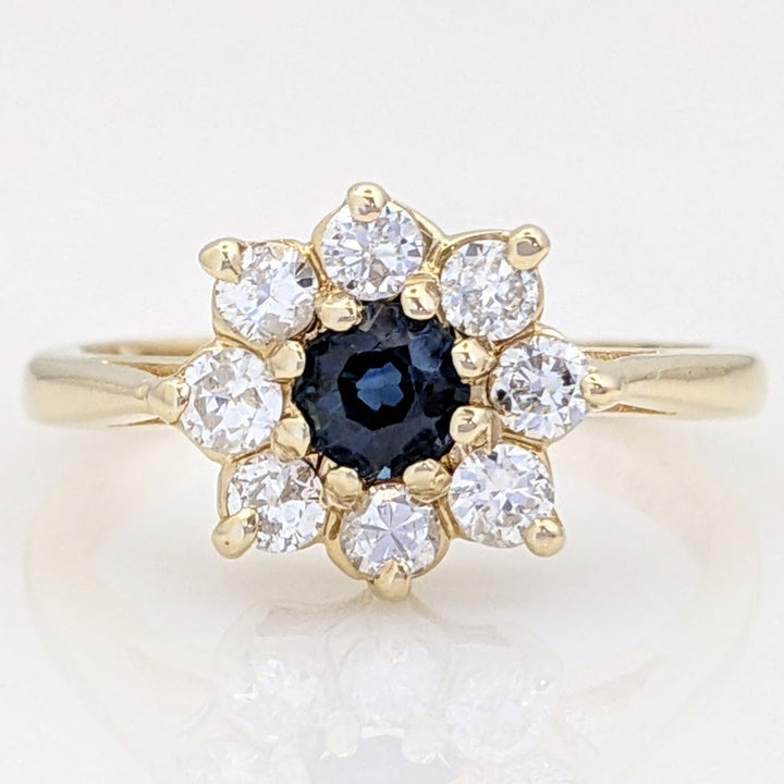 14K SAPPHIRE ROUND 3.5MM WITH .32 DIAMOND TOTAL WEIGHT (8) ROUND ESTATE RING 2.2 GRAMS