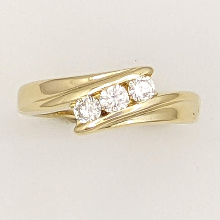 14K .24 CARAT TOTAL WEIGHT SI2 H DIAMOND ROUND (3) ESTATE BYPASS RING 3.2 GRAMS