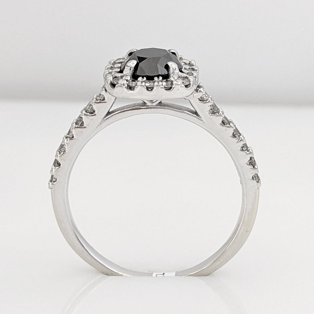10K WHITE BLACK MOISSANITE ROUND 6MM WITH .37 DIAMOND TOTAL WEIGHT ESTATE RING 3.3 GRAMS