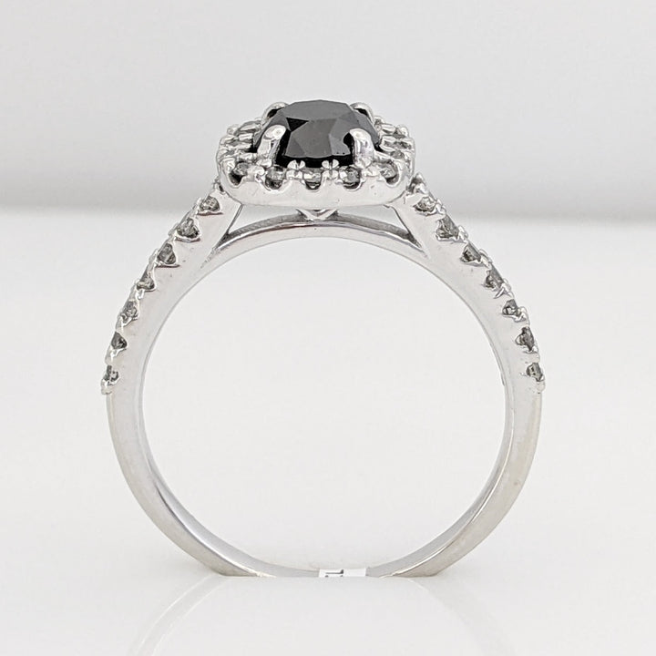 10K WHITE BLACK MOISSANITE ROUND 6MM WITH .37 DIAMOND TOTAL WEIGHT ESTATE RING 3.3 GRAMS
