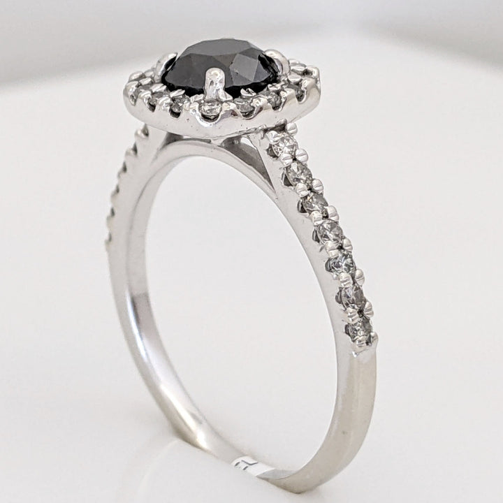 10K WHITE BLACK MOISSANITE ROUND 6MM WITH .37 DIAMOND TOTAL WEIGHT ESTATE RING 3.3 GRAMS
