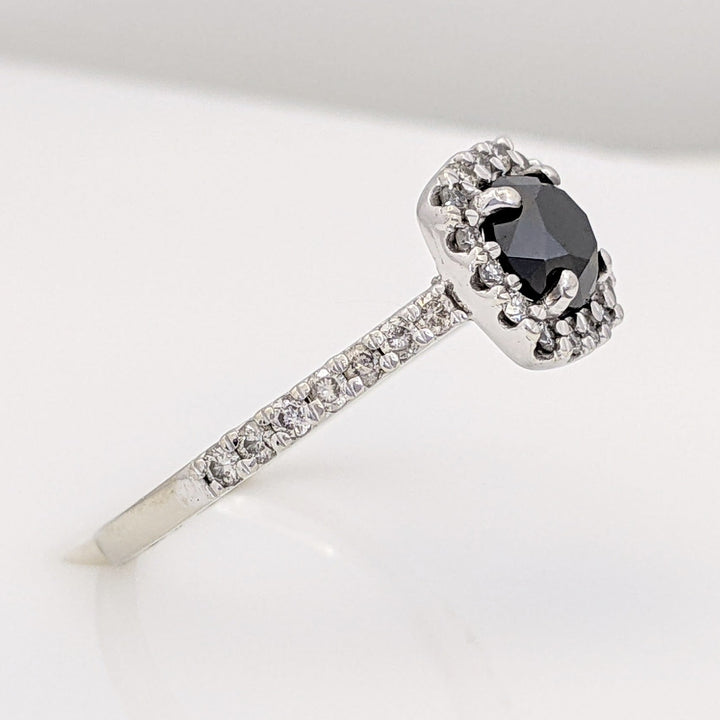 10K WHITE BLACK MOISSANITE ROUND 6MM WITH .37 DIAMOND TOTAL WEIGHT ESTATE RING 3.3 GRAMS