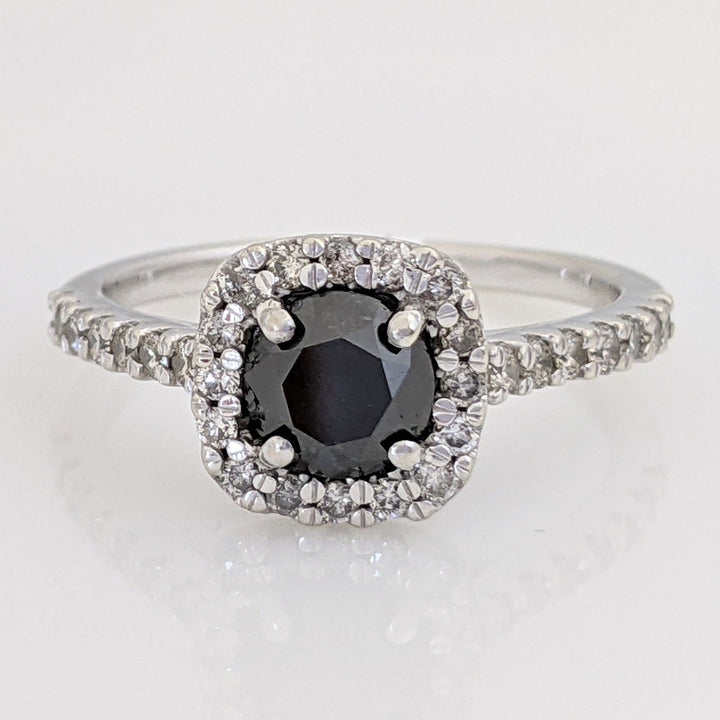 10K WHITE BLACK MOISSANITE ROUND 6MM WITH .37 DIAMOND TOTAL WEIGHT ESTATE RING 3.3 GRAMS