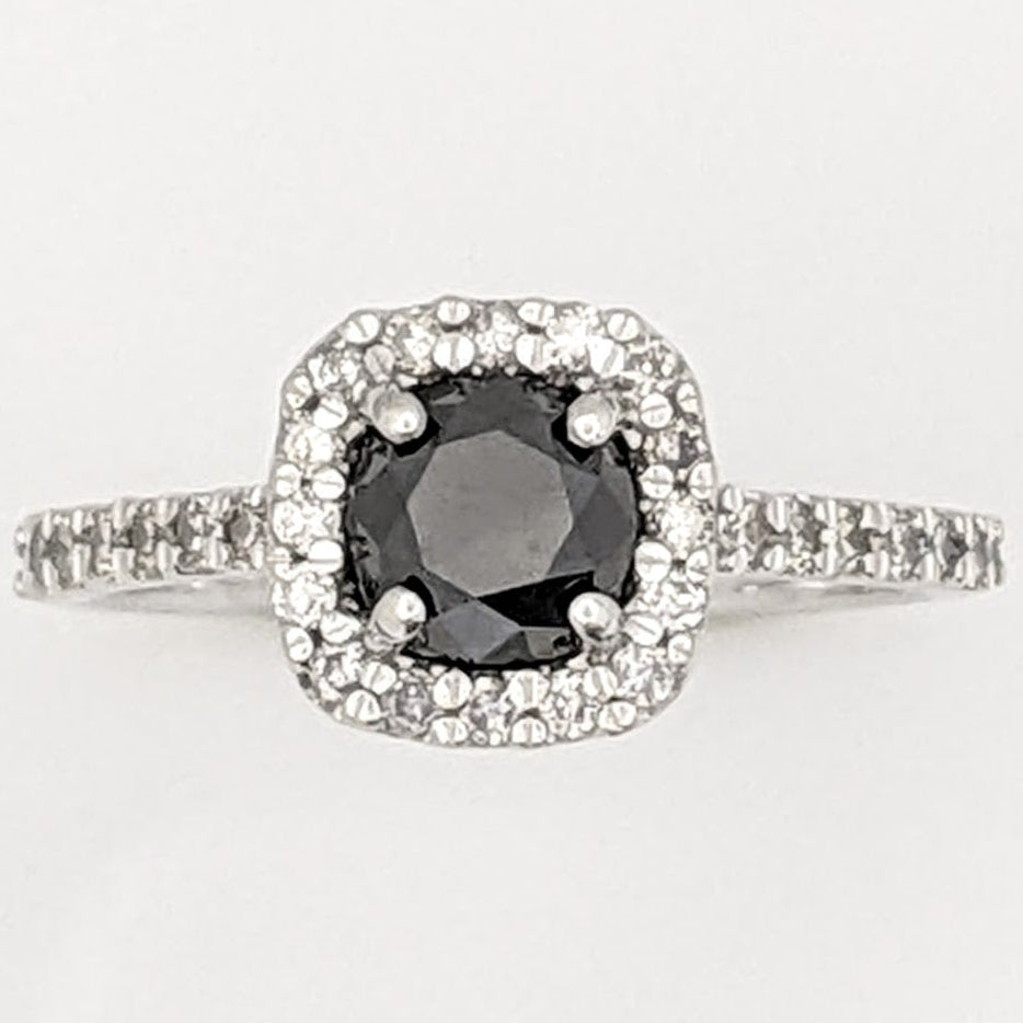 10K WHITE BLACK MOISSANITE ROUND 6MM WITH .37 DIAMOND TOTAL WEIGHT ESTATE RING 3.3 GRAMS