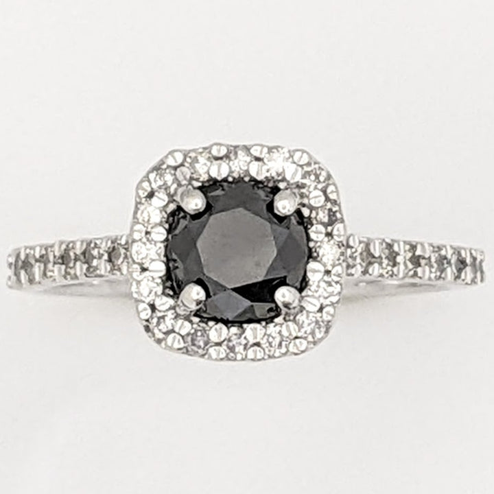 10K WHITE BLACK MOISSANITE ROUND 6MM WITH .37 DIAMOND TOTAL WEIGHT ESTATE RING 3.3 GRAMS
