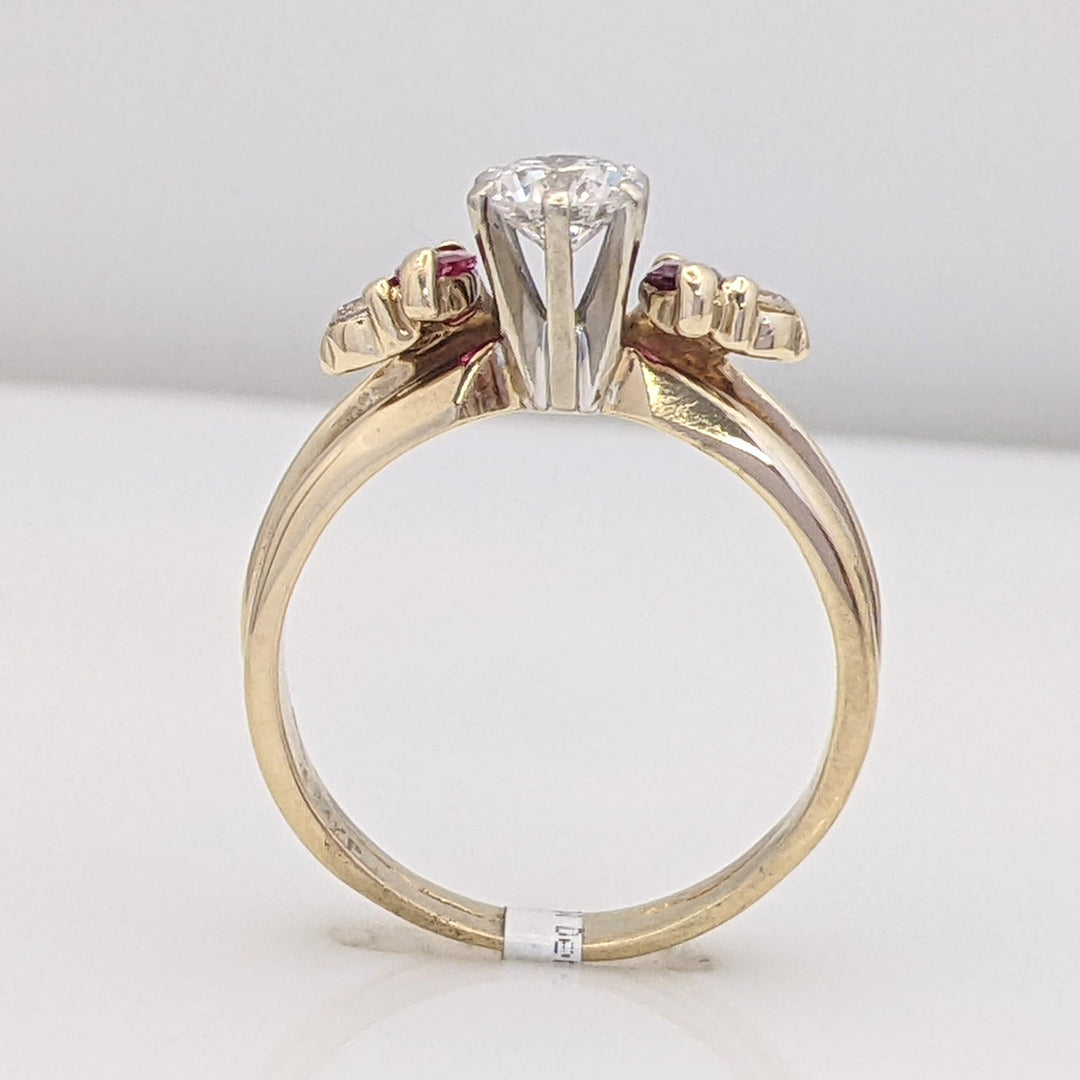 14K .52 CARAT TOTAL WEIGHT SI2 H DIAMOND ROUND (3) RUBY MARQUISE (2) ESTATE RING 3.9 GRAMS