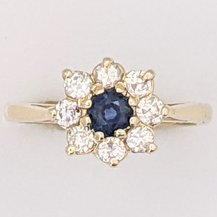 14K SAPPHIRE ROUND 3.5MM WITH .32 DIAMOND TOTAL WEIGHT (8) ROUND ESTATE RING 2.2 GRAMS