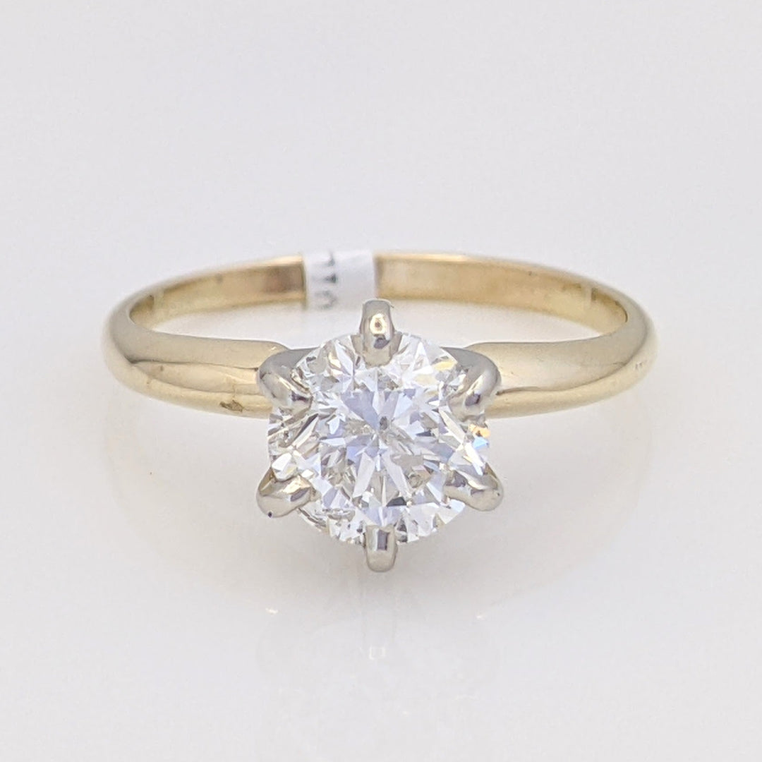 14K .90 CARAT TOTAL I1 H DIAMOND ROUND ESTATE SOLITAIRE RING 2.1 GRAMS