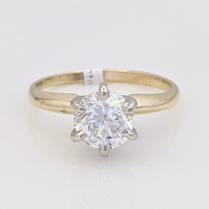 14K .90 CARAT TOTAL I1 H DIAMOND ROUND ESTATE SOLITAIRE RING 2.1 GRAMS
