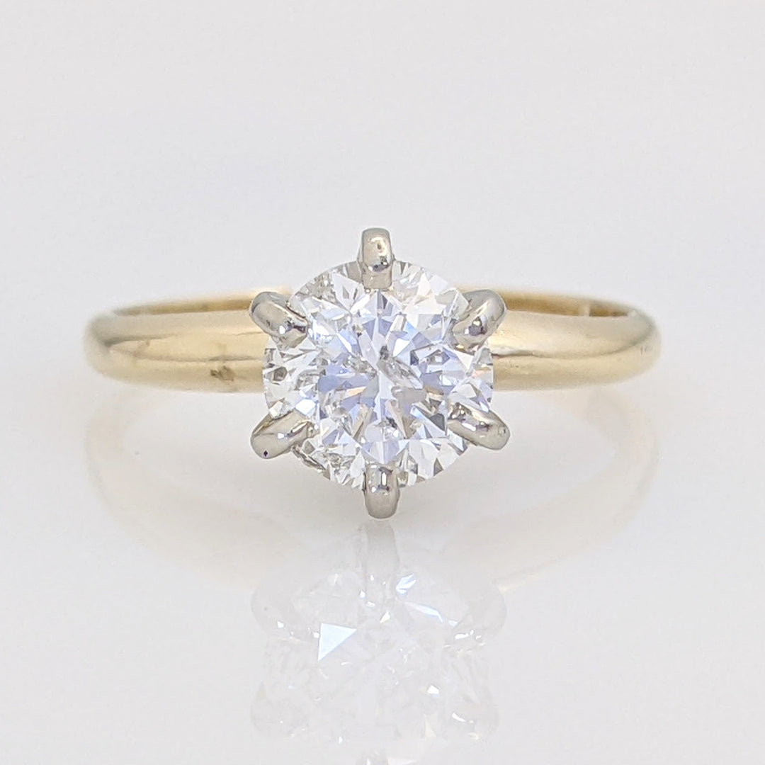 14K .90 CARAT TOTAL I1 H DIAMOND ROUND ESTATE SOLITAIRE RING 2.1 GRAMS