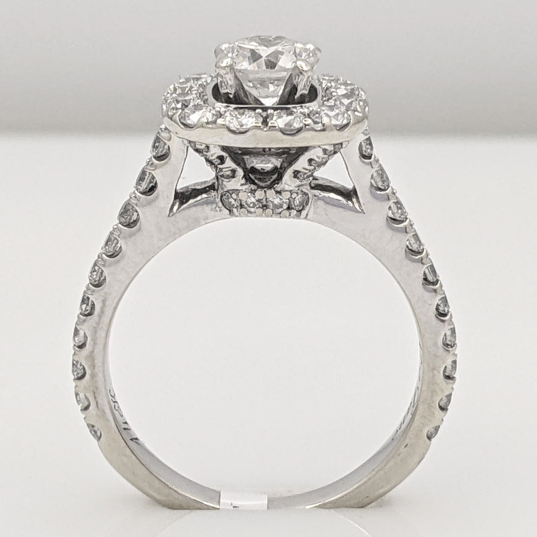14K WHITE 1.13 CARAT TOTAL WEIGHT SI2 H DIAMOND ROUND (53) ESTATE HALO RING 3.9 GRAMS