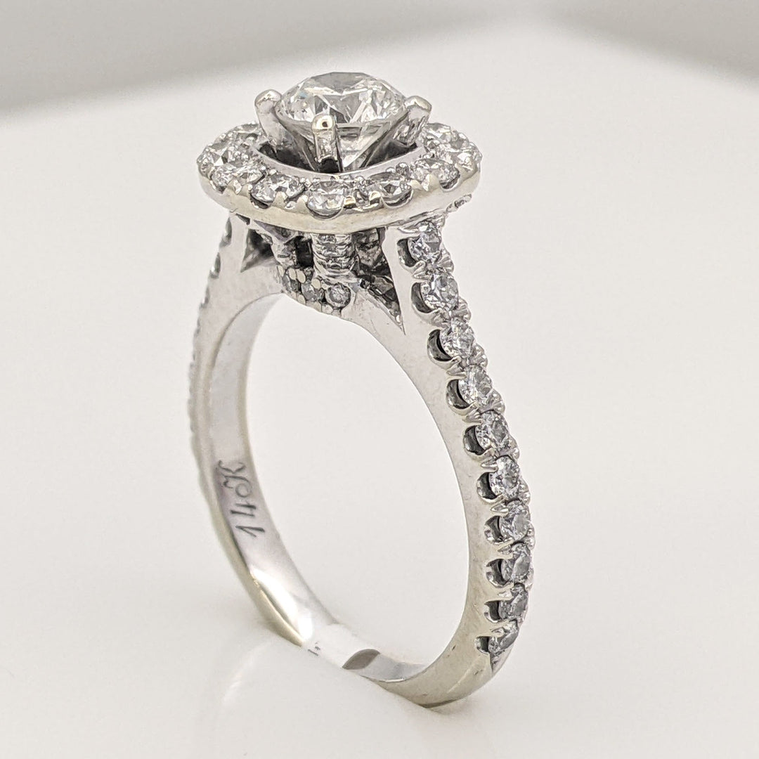 14K WHITE 1.13 CARAT TOTAL WEIGHT SI2 H DIAMOND ROUND (53) ESTATE HALO RING 3.9 GRAMS
