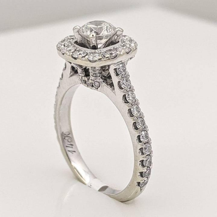 14K WHITE 1.13 CARAT TOTAL WEIGHT SI2 H DIAMOND ROUND (53) ESTATE HALO RING 3.9 GRAMS