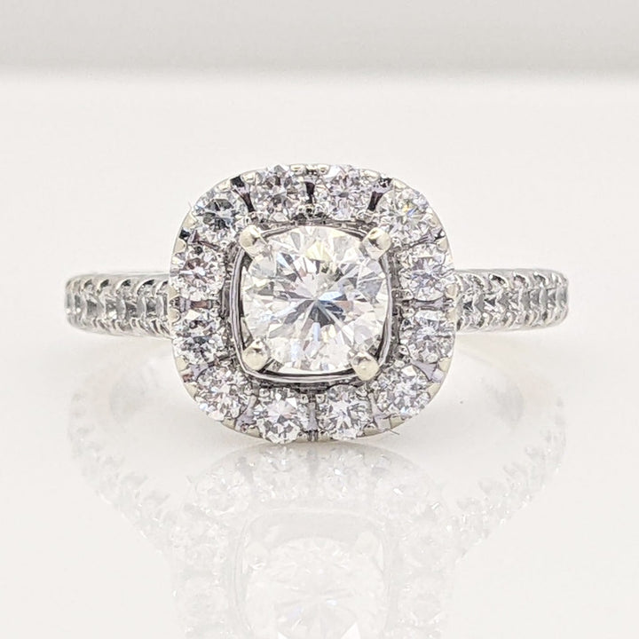 14K WHITE 1.13 CARAT TOTAL WEIGHT SI2 H DIAMOND ROUND (53) ESTATE HALO RING 3.9 GRAMS