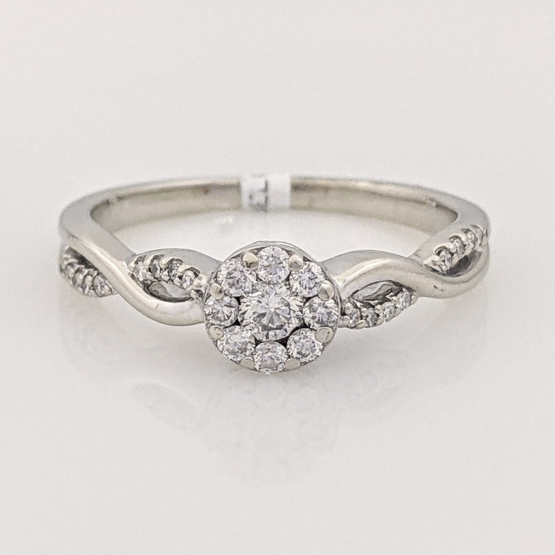 10K WHITE .31 CARAT TOTAL WEIGHT SI2 H DIAMOND ROUND (25) CLUSTER TWIST ESTATE RING 2.4 GRAMS
