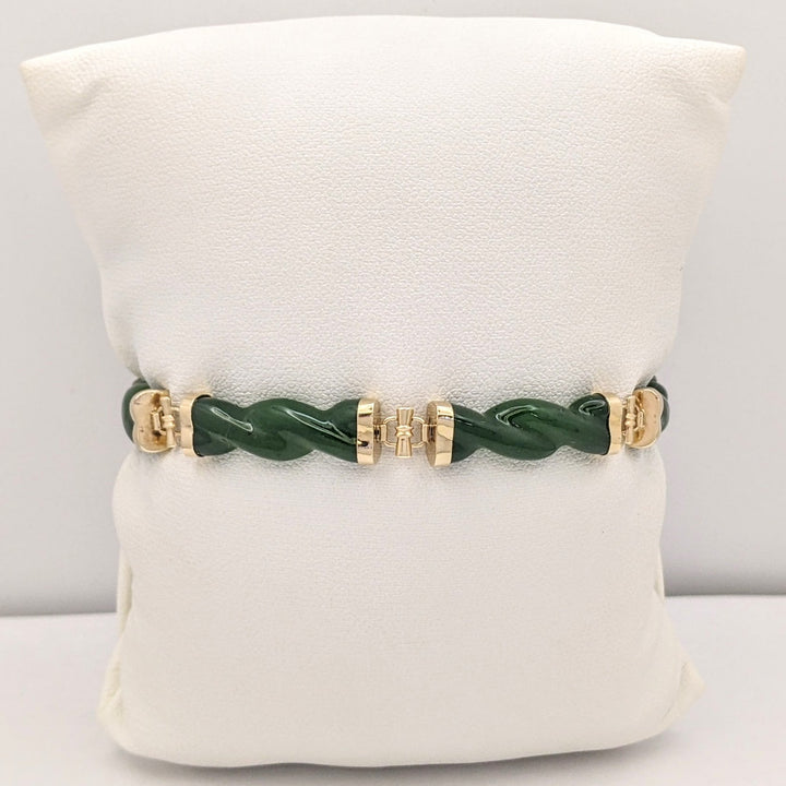 14K JADE TWIST LINK (6) ESTATE BRACELET 10.5 GRAMS