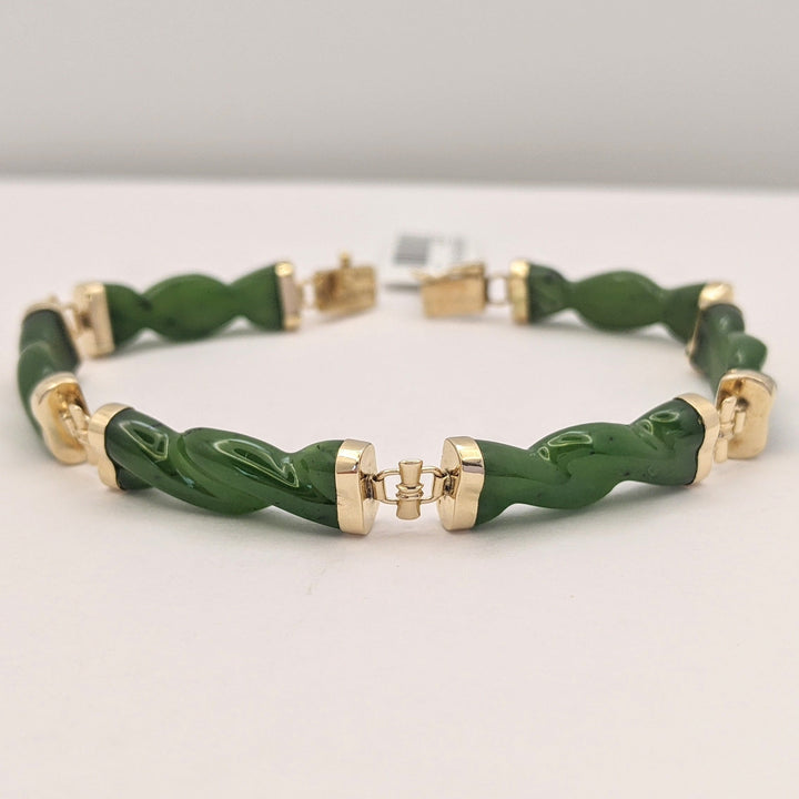 14K JADE TWIST LINK (6) ESTATE BRACELET 10.5 GRAMS