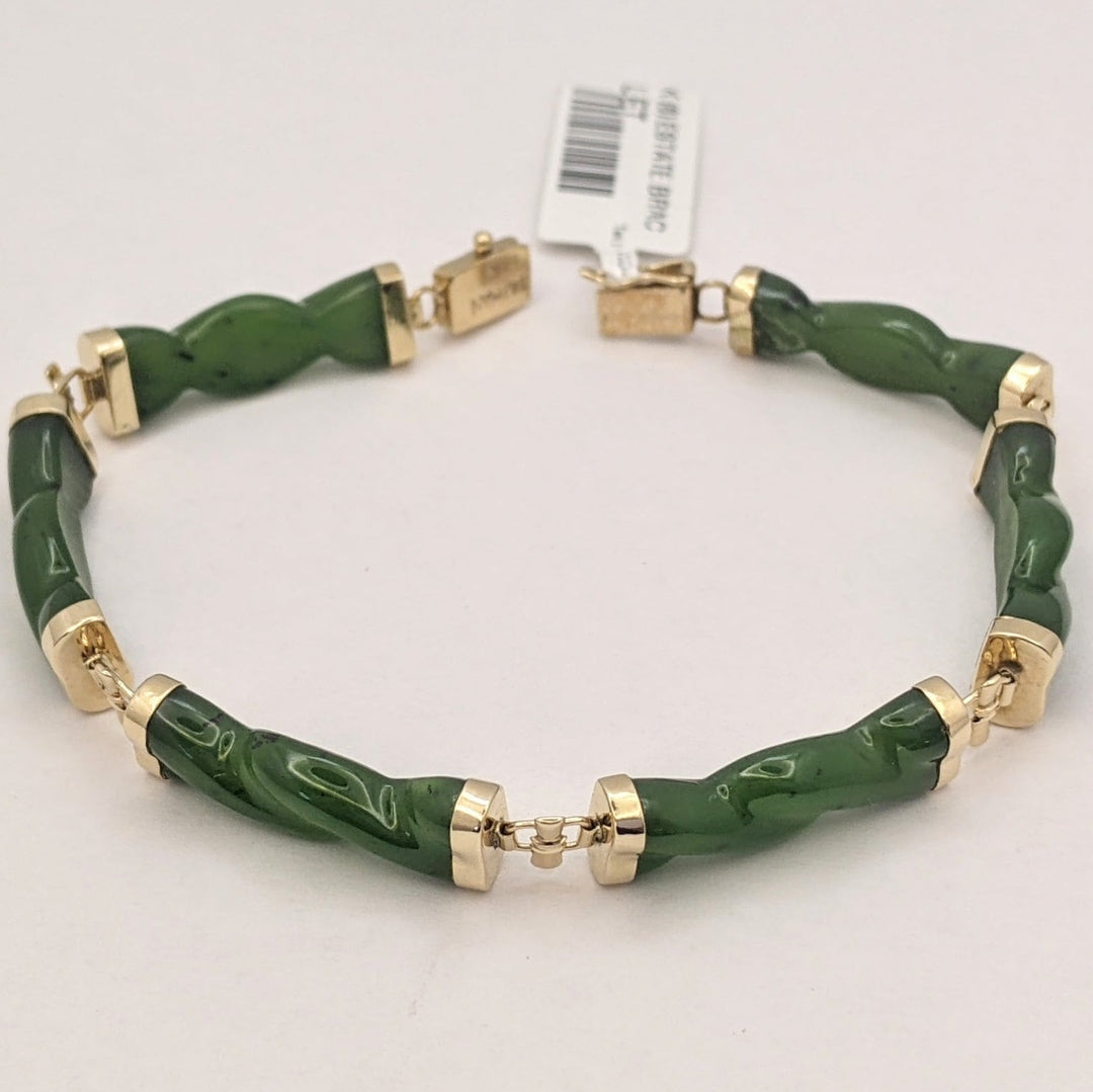 14K JADE TWIST LINK (6) ESTATE BRACELET 10.5 GRAMS