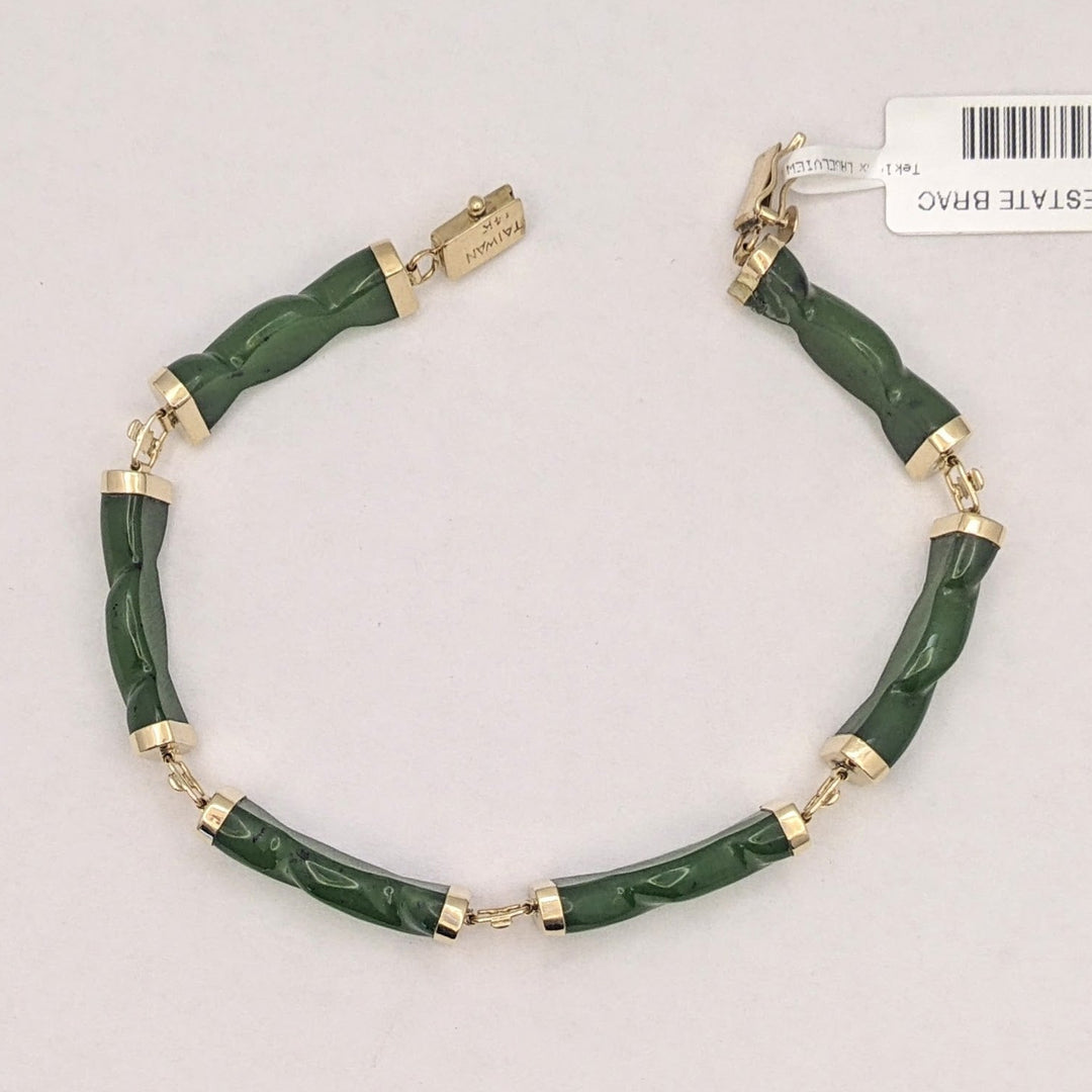 14K JADE TWIST LINK (6) ESTATE BRACELET 10.5 GRAMS