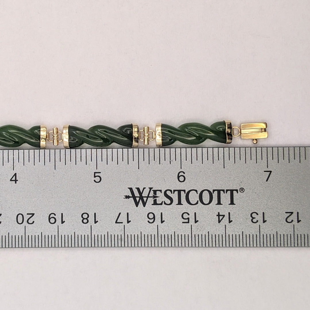 14K JADE TWIST LINK (6) ESTATE BRACELET 10.5 GRAMS