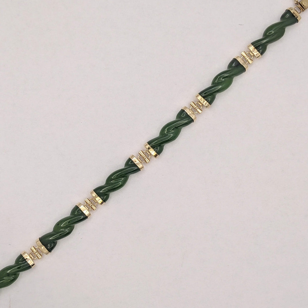 14K JADE TWIST LINK (6) ESTATE BRACELET 10.5 GRAMS