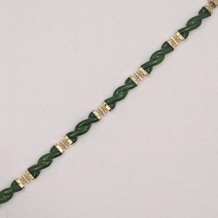 14K JADE TWIST LINK (6) ESTATE BRACELET 10.5 GRAMS