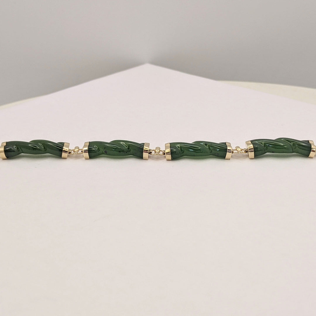 14K JADE TWIST LINK (6) ESTATE BRACELET 10.5 GRAMS