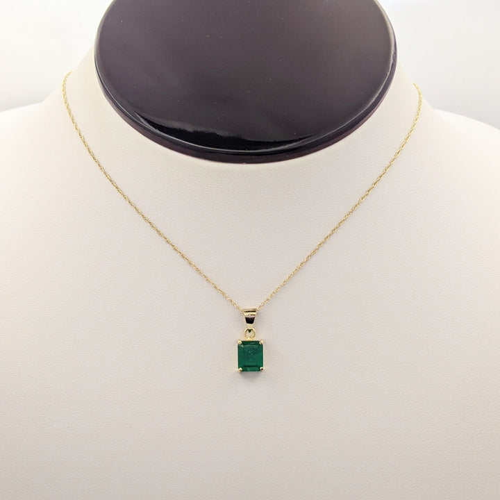 18K EMERALD EMERALD CUT 1.65 CARAT ESTATE PENDANT &amp; 14K CHAIN 2.1 GRAMS