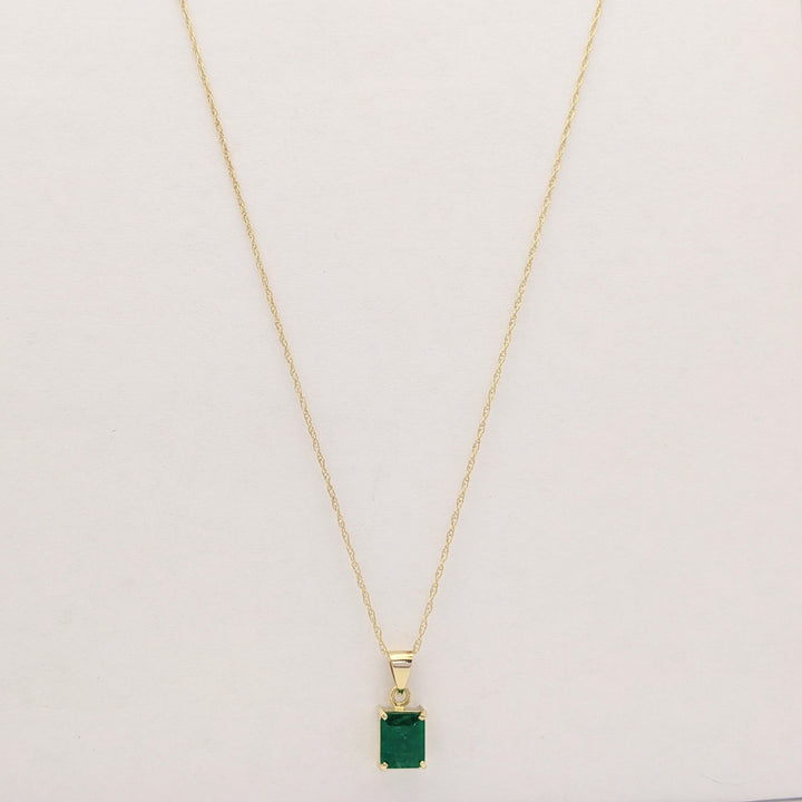 18K EMERALD EMERALD CUT 1.65 CARAT ESTATE PENDANT &amp; 14K CHAIN 2.1 GRAMS