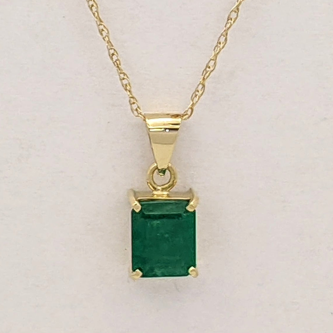 18K EMERALD EMERALD CUT 1.65 CARAT ESTATE PENDANT &amp; 14K CHAIN 2.1 GRAMS