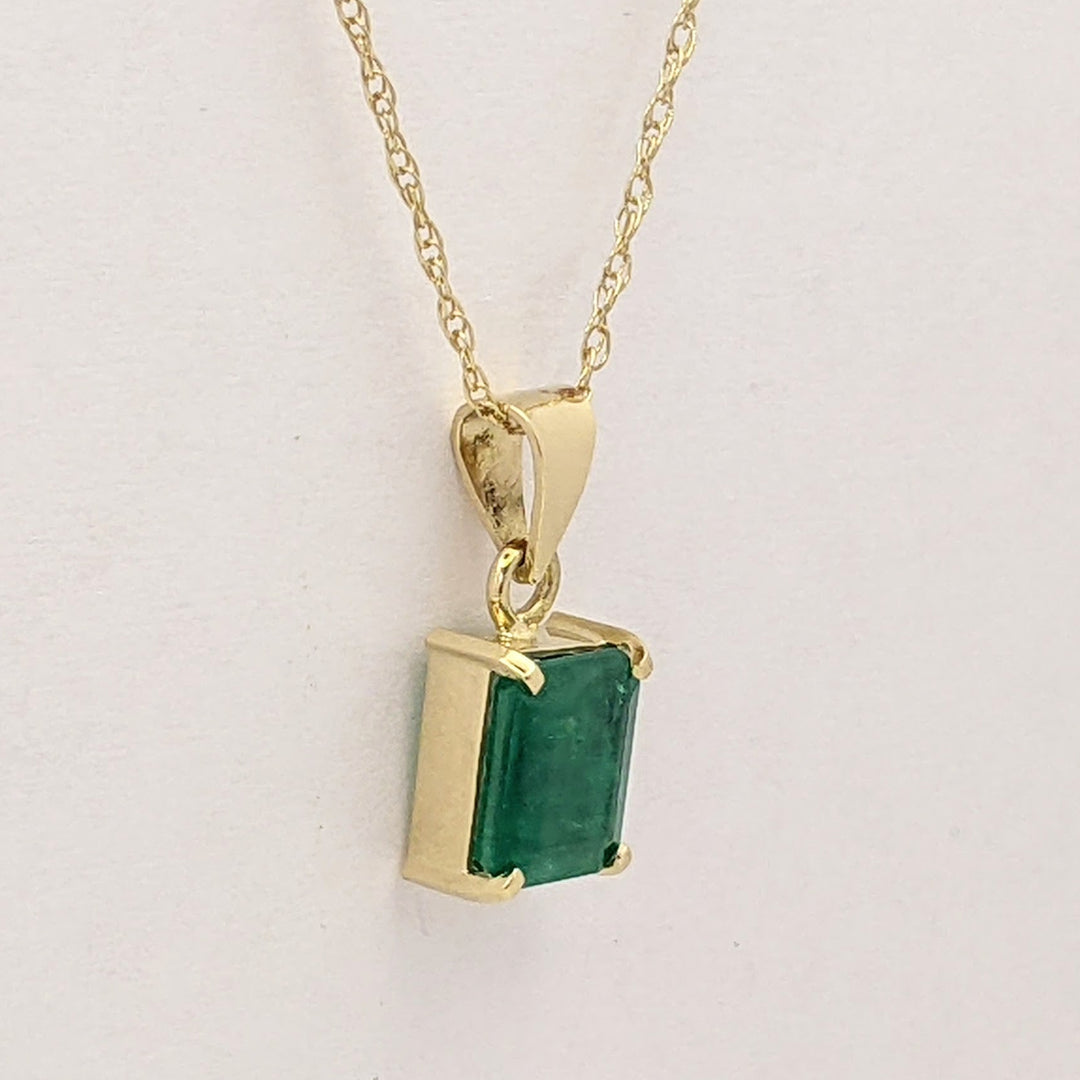 18K EMERALD EMERALD CUT 1.65 CARAT ESTATE PENDANT &amp; 14K CHAIN 2.1 GRAMS