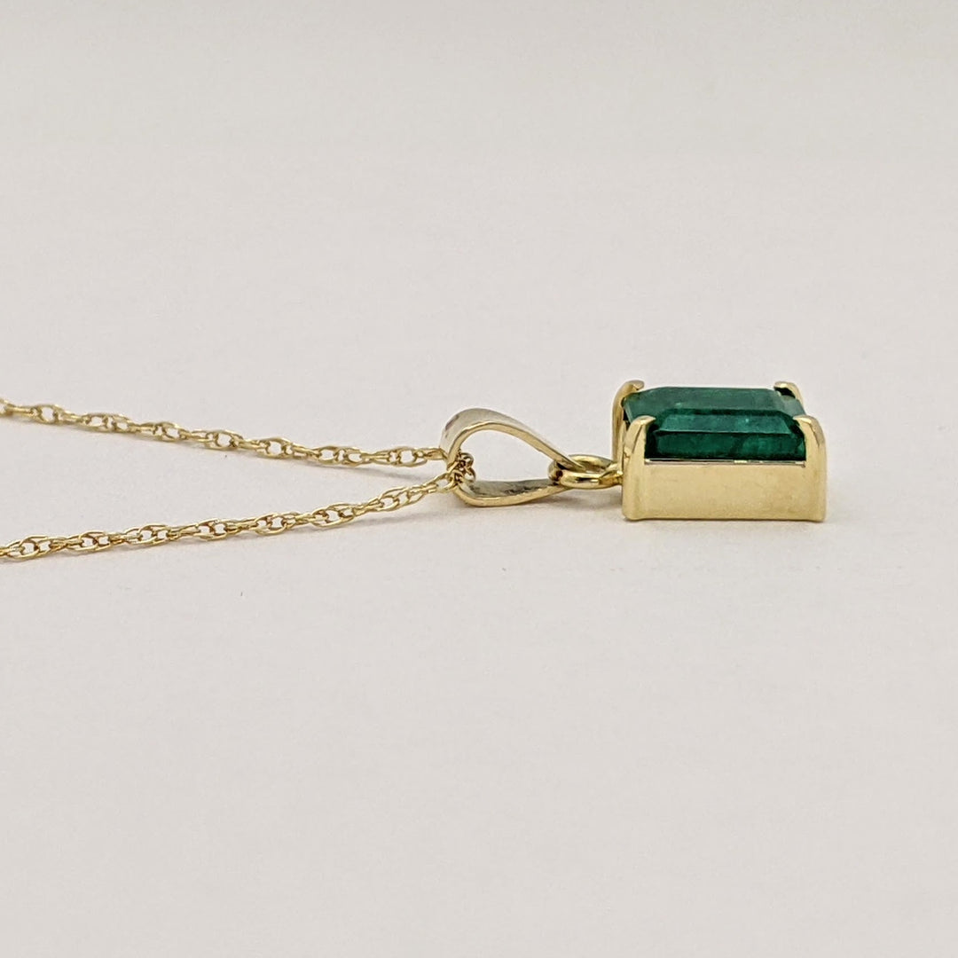 18K EMERALD EMERALD CUT 1.65 CARAT ESTATE PENDANT &amp; 14K CHAIN 2.1 GRAMS