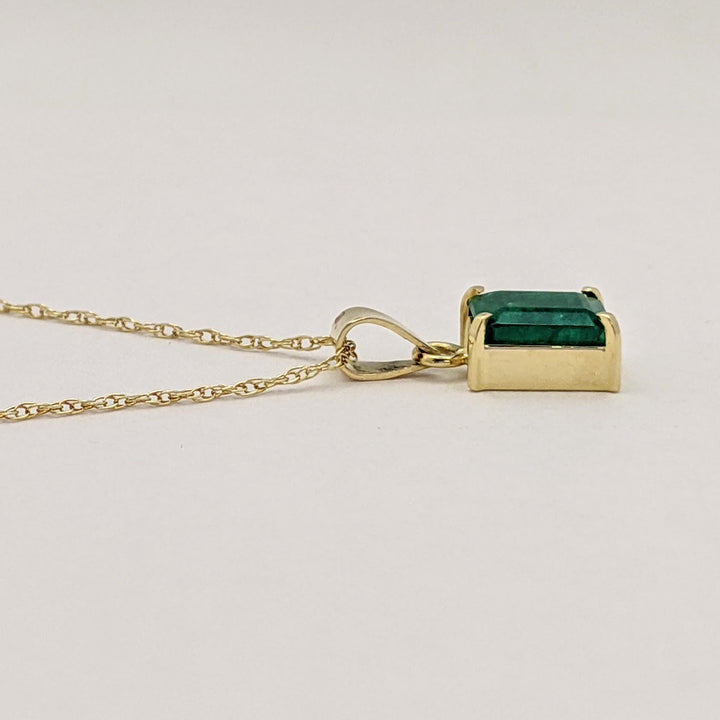 18K EMERALD EMERALD CUT 1.65 CARAT ESTATE PENDANT &amp; 14K CHAIN 2.1 GRAMS
