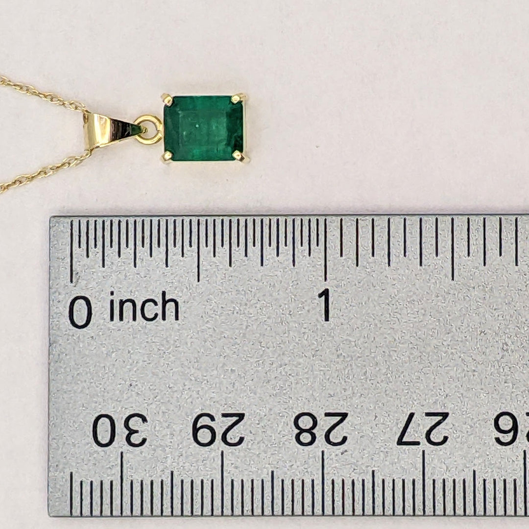 18K EMERALD EMERALD CUT 1.65 CARAT ESTATE PENDANT &amp; 14K CHAIN 2.1 GRAMS