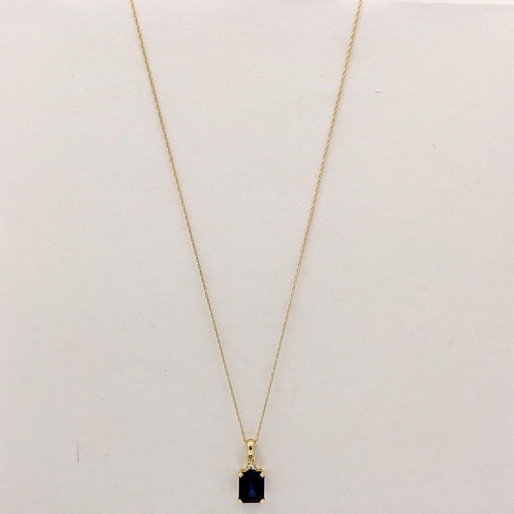 10K SYNTHETIC SAPHIRE EMERALD CUT 8X10 WITH MELEE ESTATE PENDANT &amp; CHAIN 1.9 GRAMS