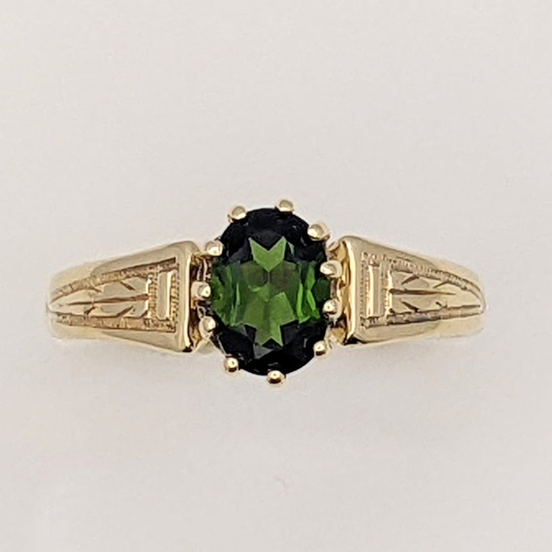 14K GREEN TOURMALINE OVAL 5X7 MULTI-PRONG ESTATE RING 2.4 GRAMS