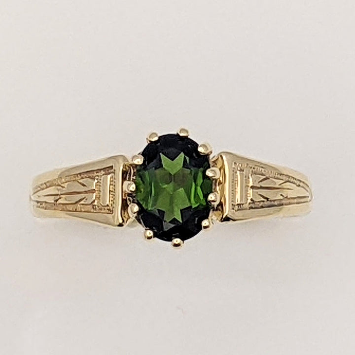 14K GREEN TOURMALINE OVAL 5X7 MULTI-PRONG ESTATE RING 2.4 GRAMS