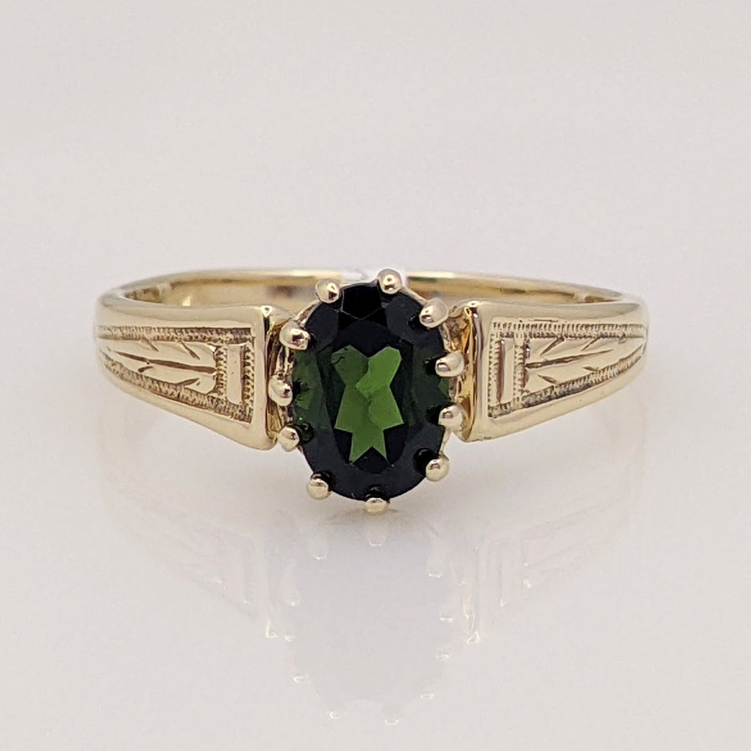 14K GREEN TOURMALINE OVAL 5X7 MULTI-PRONG ESTATE RING 2.4 GRAMS