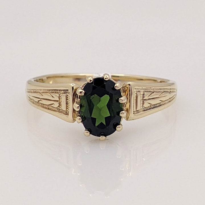 14K GREEN TOURMALINE OVAL 5X7 MULTI-PRONG ESTATE RING 2.4 GRAMS