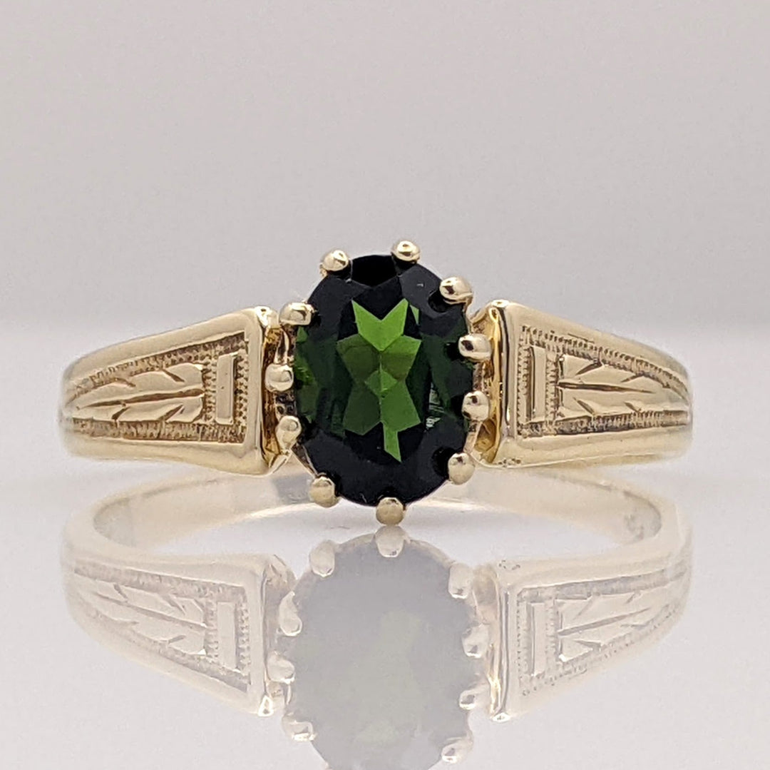 14K GREEN TOURMALINE OVAL 5X7 MULTI-PRONG ESTATE RING 2.4 GRAMS