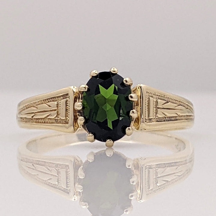 14K GREEN TOURMALINE OVAL 5X7 MULTI-PRONG ESTATE RING 2.4 GRAMS