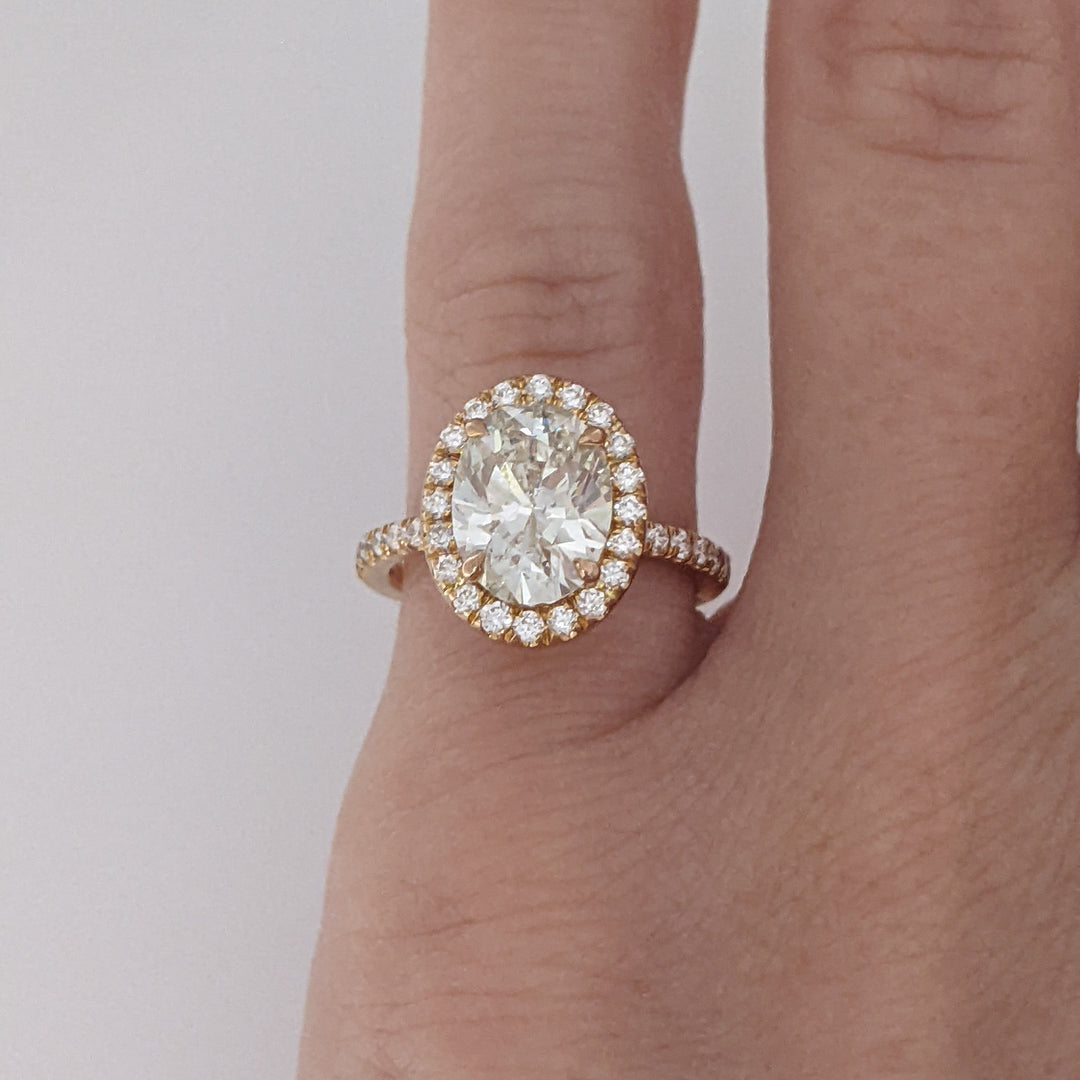 18K ROSE GOLD 2.37 CARAT TOTAL WEIGHT SI1 L DIAMOND OVAL (1) ROUND (34) ESTATE HALO RING 3.1 GRAMS