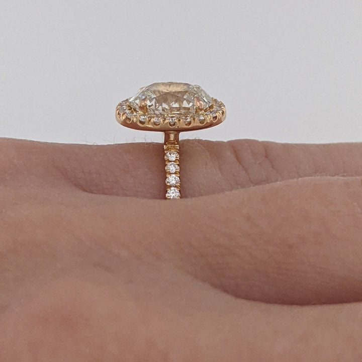 18K ROSE GOLD 2.37 CARAT TOTAL WEIGHT SI1 L DIAMOND OVAL (1) ROUND (34) ESTATE HALO RING 3.1 GRAMS