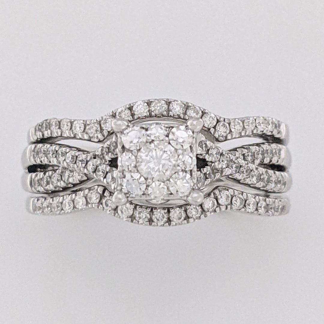 14K WHITE .58 CARAT TOTAL WEIGHT SI1 H DIAMOND ROUND (83) CLUSTER ESTATE RING/JACKET SET 6.7 GRAMS