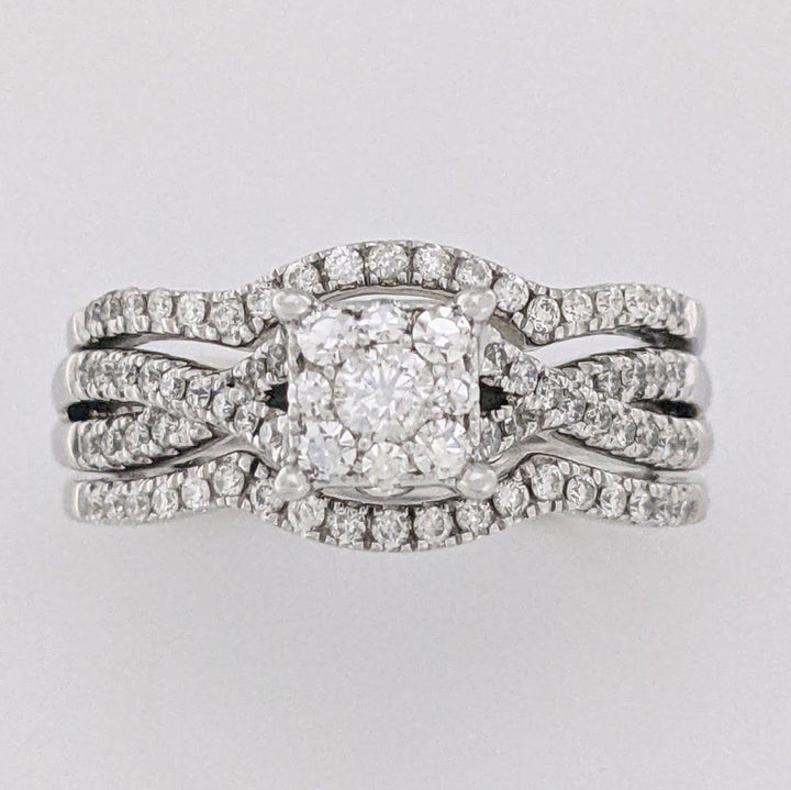 14K WHITE .58 CARAT TOTAL WEIGHT SI1 H DIAMOND ROUND (83) CLUSTER ESTATE RING/JACKET SET 6.7 GRAMS
